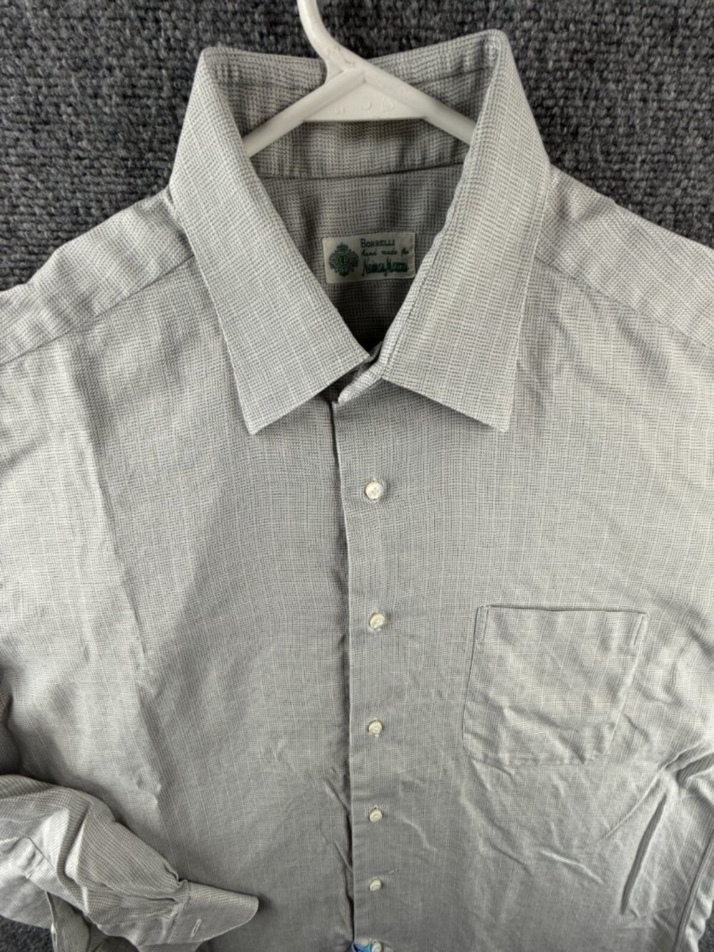 Luigi Borrelli For Neiman Marcus Gray Check Button Up Shirt Italy 16.5 Cotton
